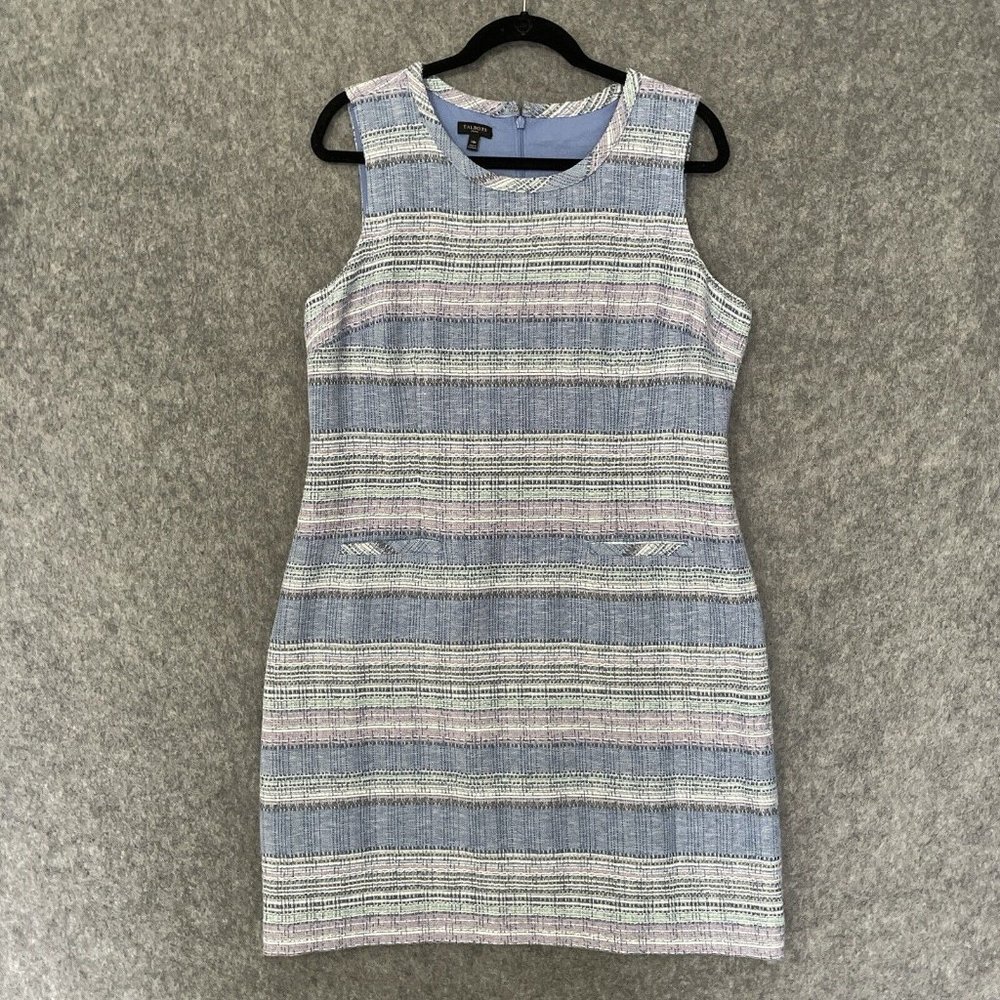 Talbots Dress Women's 14P Blue Striped Sheath Sleeveless Tweed Lined